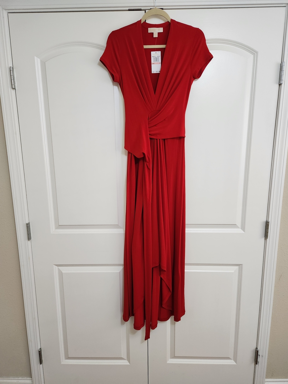 Michael Kors Red High-Low Wrap Whimsical Maxi Dress - Picture 6 of 11